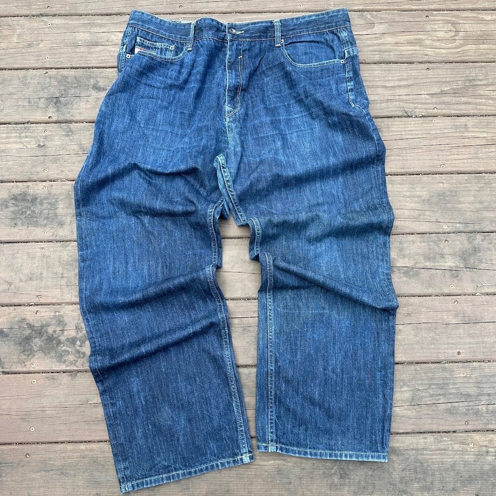 Cavi Mens Selvedge Denim Relaxed Fit Cinch Back Dark Wash Denim Jeans 44x35